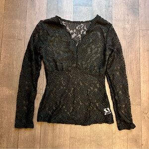 Womens Black Long Sleeve Lace Top Whimsygoth Goth Witchy Size Small